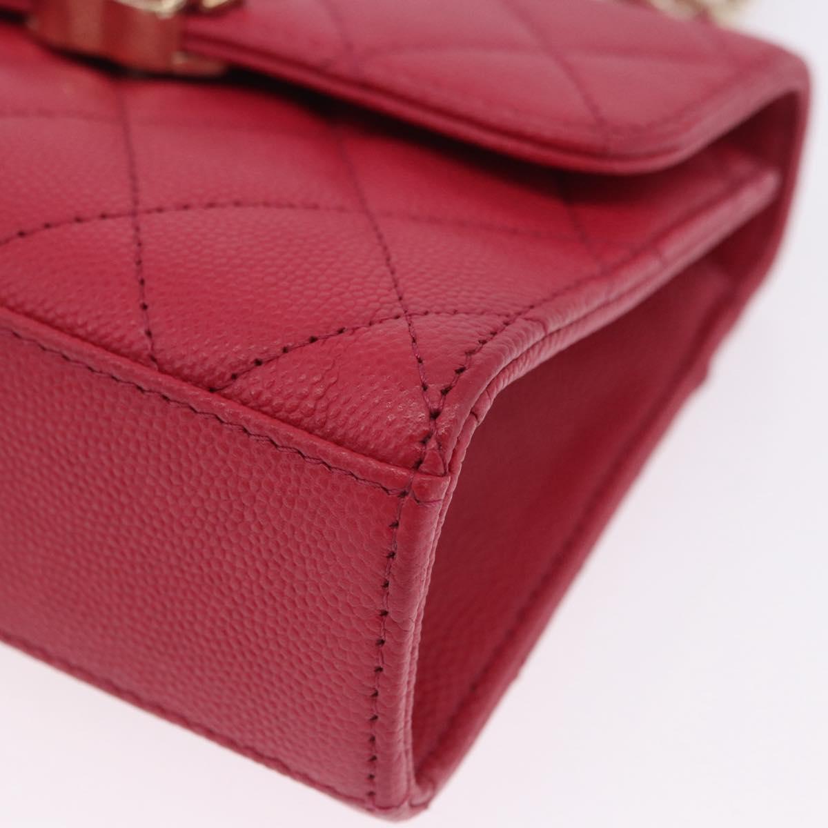 CHANEL Matelasse Top Handle Chain Caviar Skin 2way Red Gold CC Auth 200091SAM