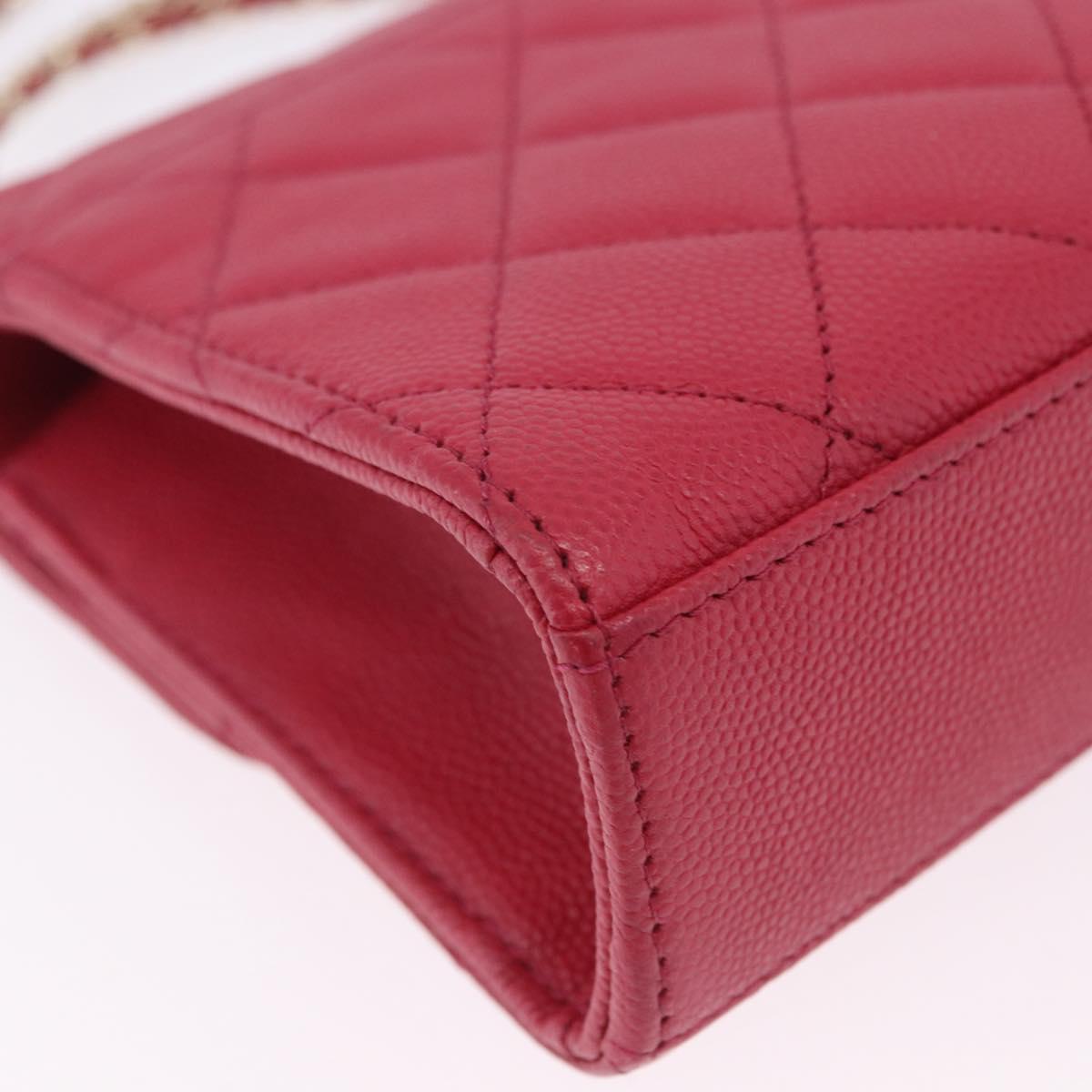 CHANEL Matelasse Top Handle Chain Caviar Skin 2way Red Gold CC Auth 200091SAM