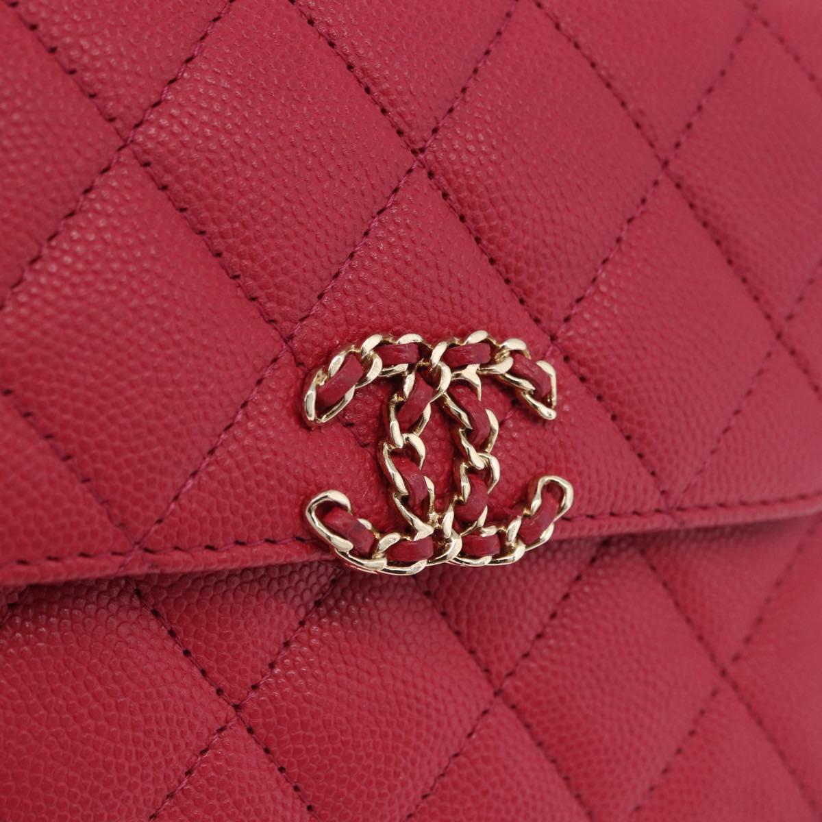 CHANEL Matelasse Top Handle Chain Caviar Skin 2way Red Gold CC Auth 200091SAM