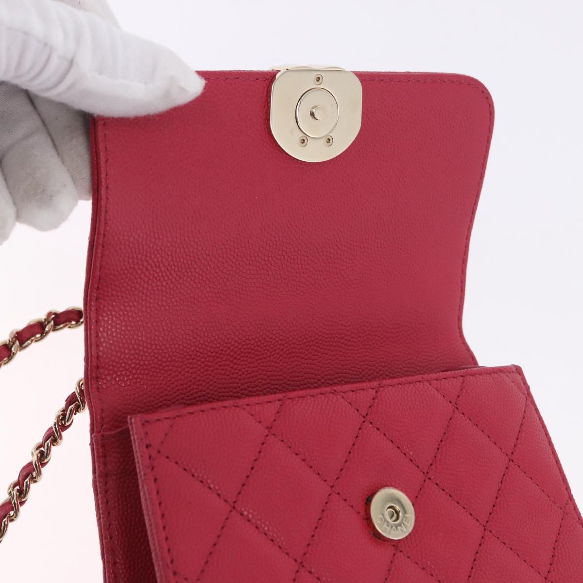 CHANEL Matelasse Top Handle Chain Caviar Skin 2way Red Gold CC Auth 200091SAM