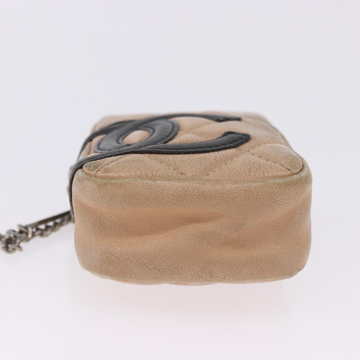 CHANEL Cambon Line Matelasse Cigarette Case Leather Beige CC Auth 200101