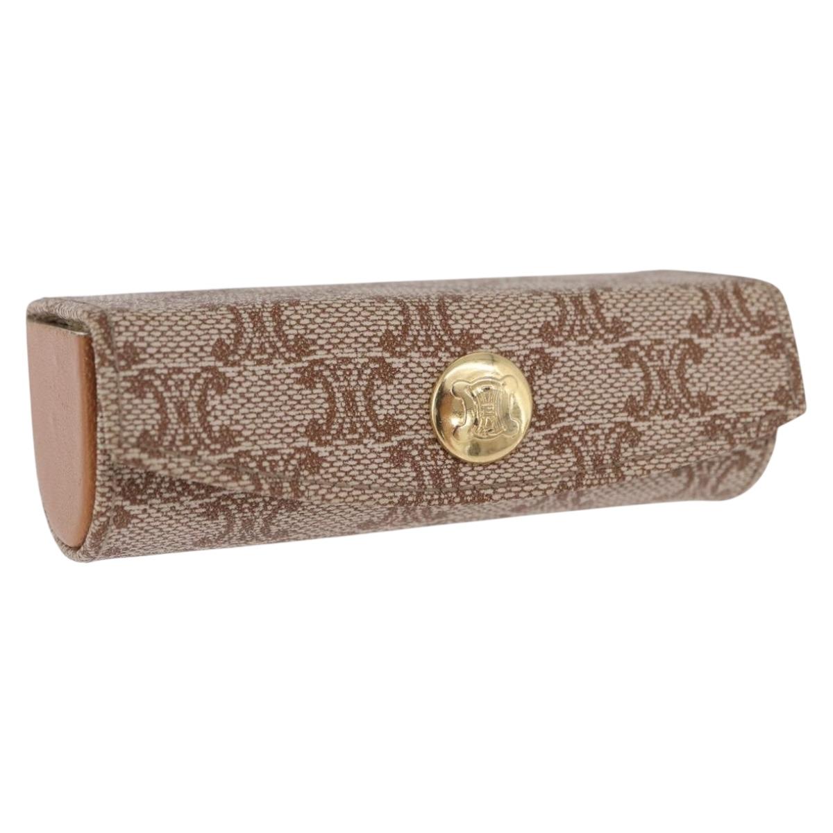 CELINE Macadam Canvas Lip Case Pouch PVC Beige Gold Auth 200107V