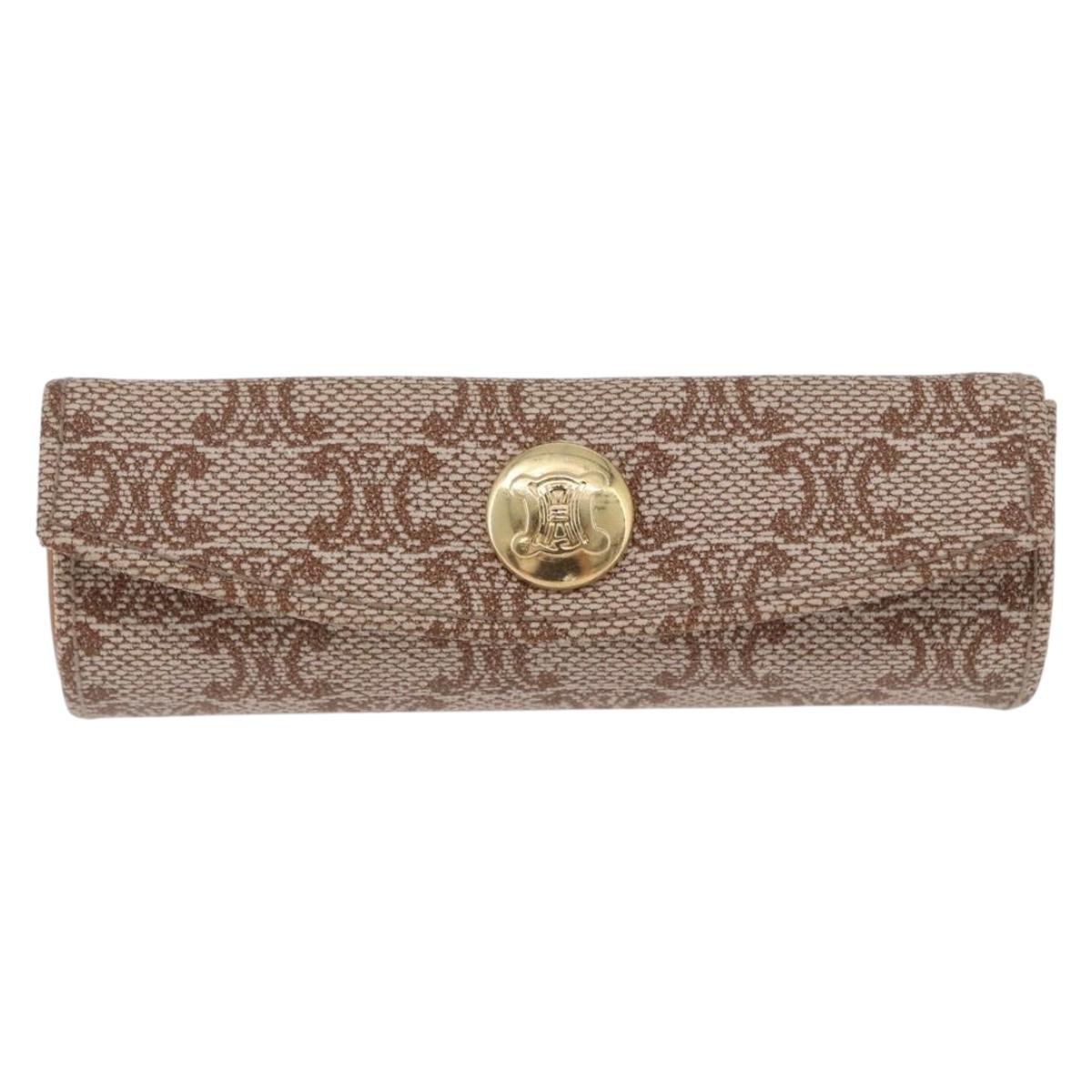 CELINE Macadam Canvas Lip Case Pouch PVC Beige Gold Auth 200107V