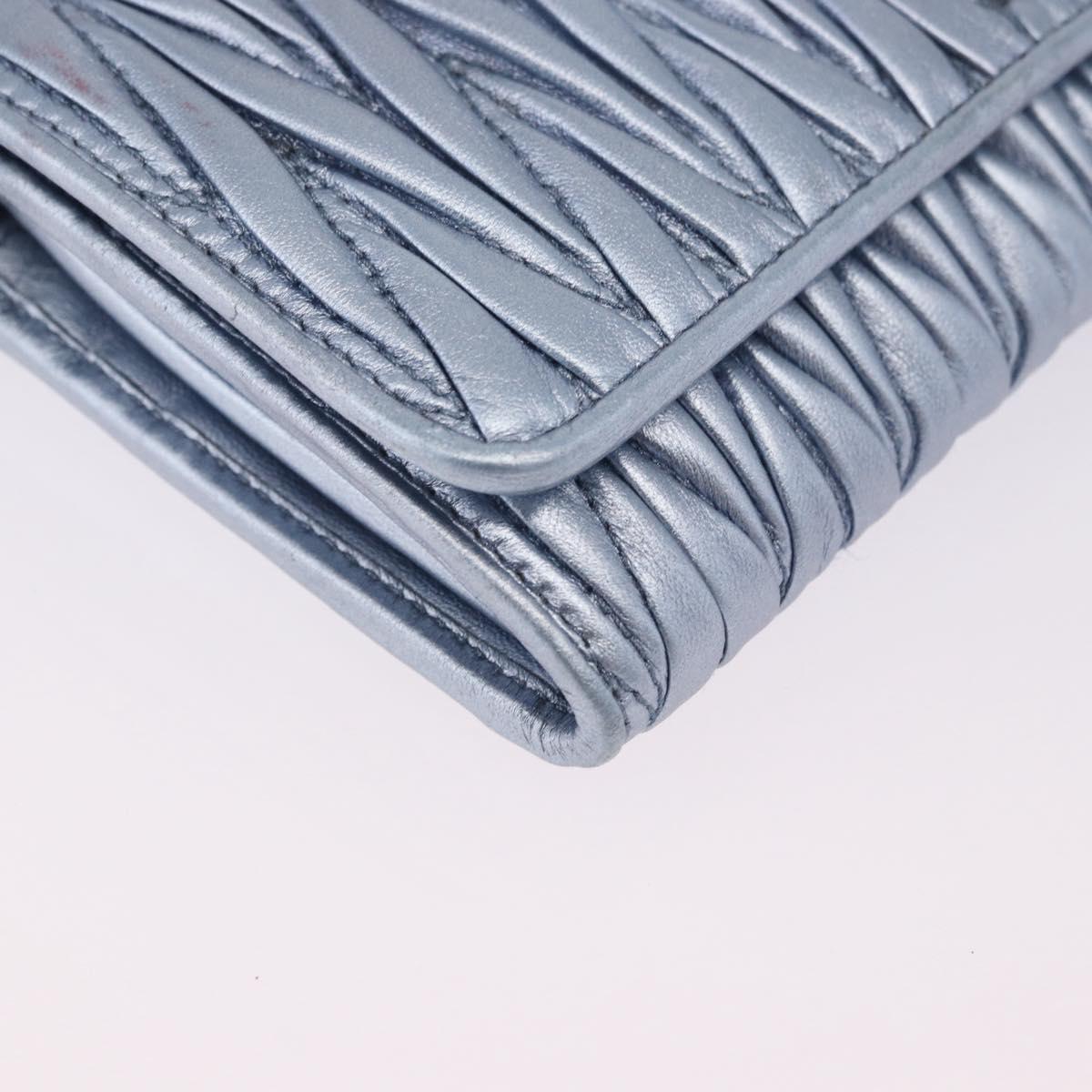 Miu Miu Matelasse Wallet Shoulder Bag Leather Light Blue Silver Auth 200112M