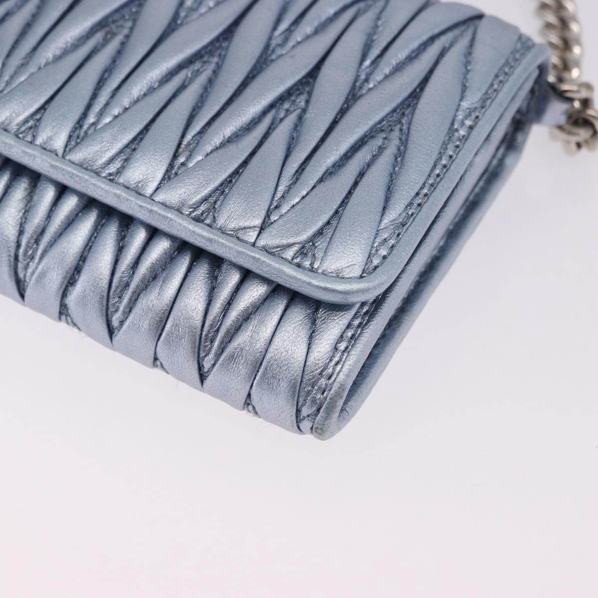 Miu Miu Matelasse Wallet Shoulder Bag Leather Light Blue Silver Auth 200112M