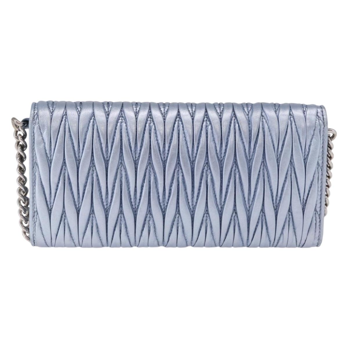 Miu Miu Matelasse Wallet Shoulder Bag Leather Light Blue Silver Auth 200112M