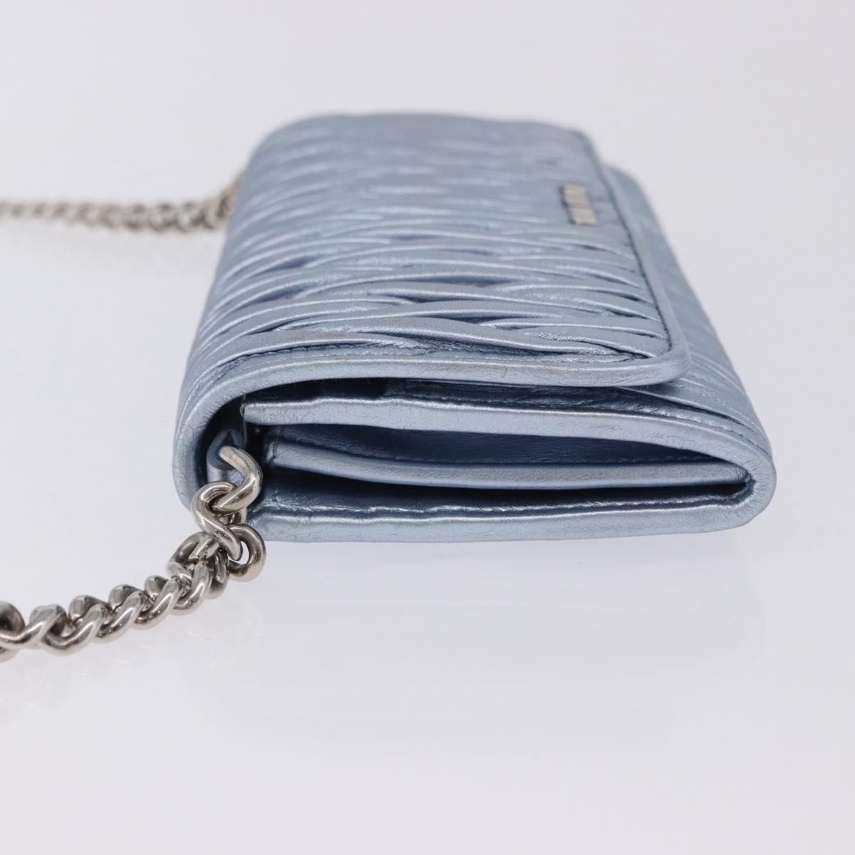 Miu Miu Matelasse Wallet Shoulder Bag Leather Light Blue Silver Auth 200112M