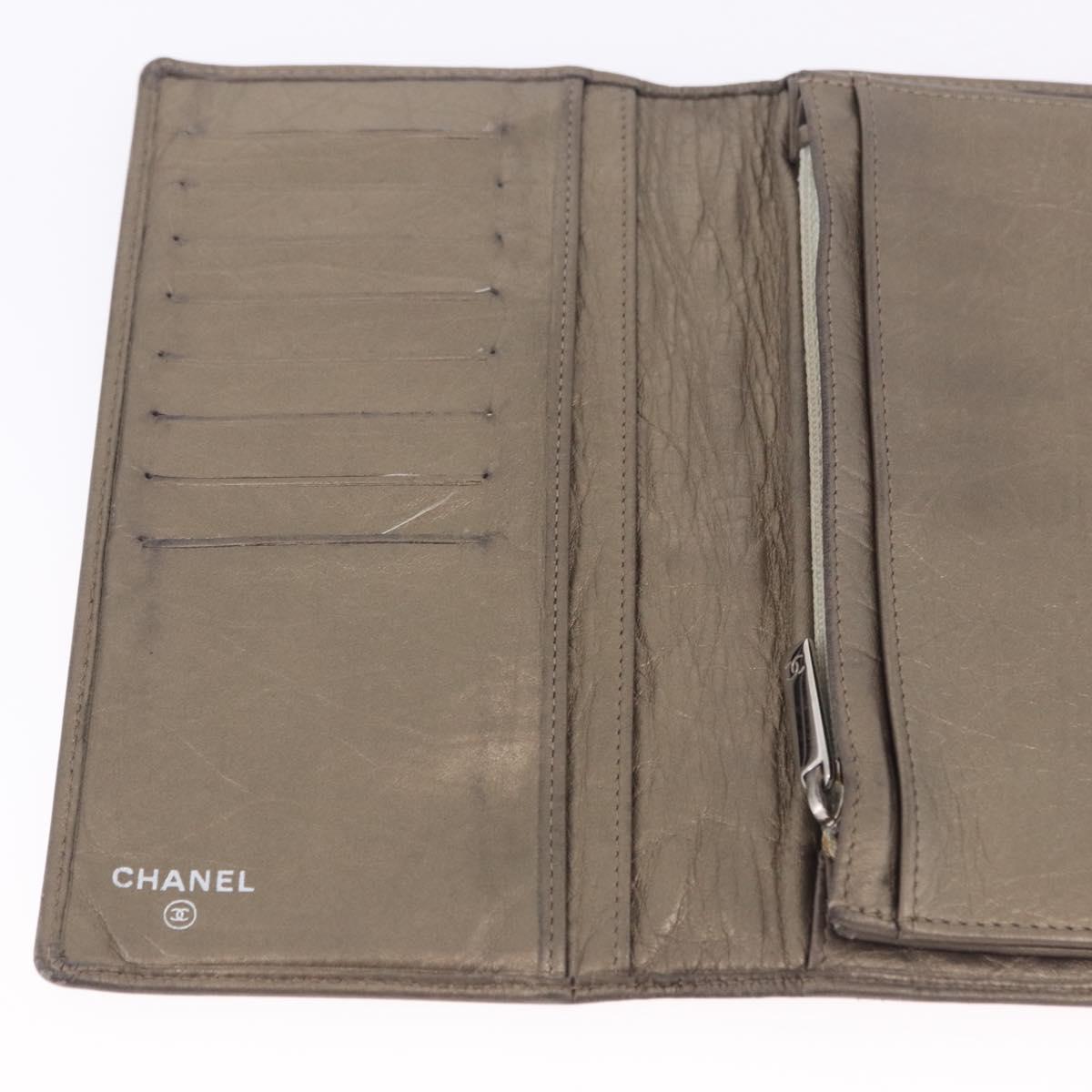 CHANEL Matelasse Cambon Line Long Wallet Leather Gold CC Auth 200114