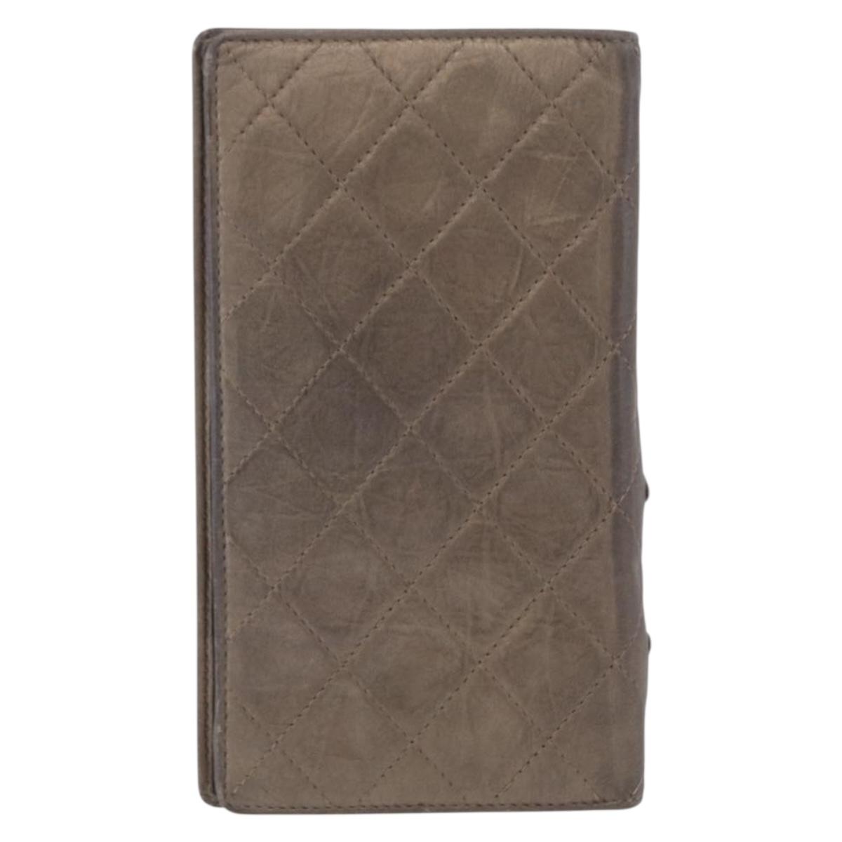 CHANEL Matelasse Cambon Line Long Wallet Leather Gold CC Auth 200114