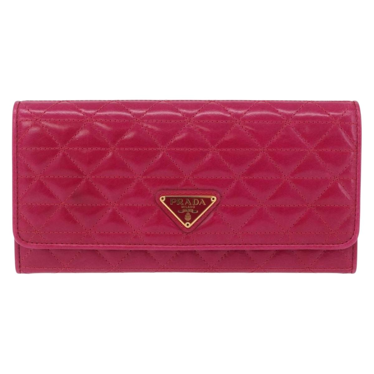 PRADA Long Wallet Leather Pink Gold Auth 200115V