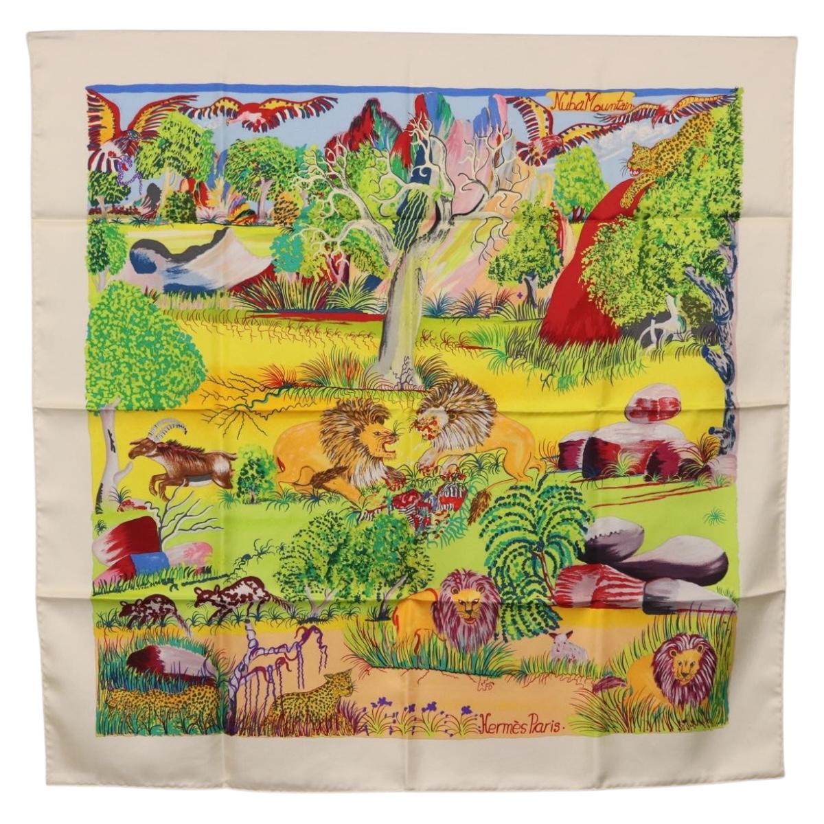 HERMES Carre 90 Scarf Silk ""Nuba Mountain"" Ivory Auth 200116M