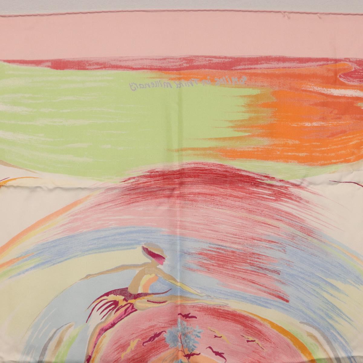 HERMES Carre 90 Scarf Silk ""Smiles in Third millenary"" Pink Auth 200117M