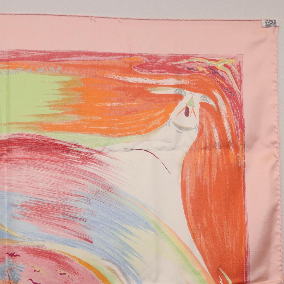 HERMES Carre 90 Scarf Silk ""Smiles in Third millenary"" Pink Auth 200117M