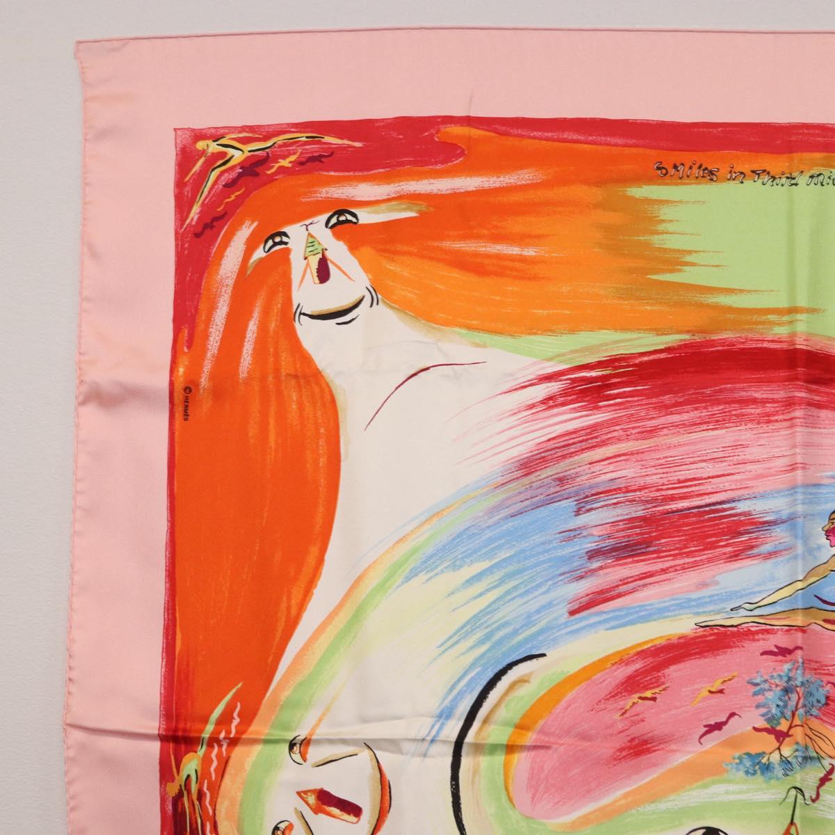 HERMES Carre 90 Scarf Silk ""Smiles in Third millenary"" Pink Auth 200117M