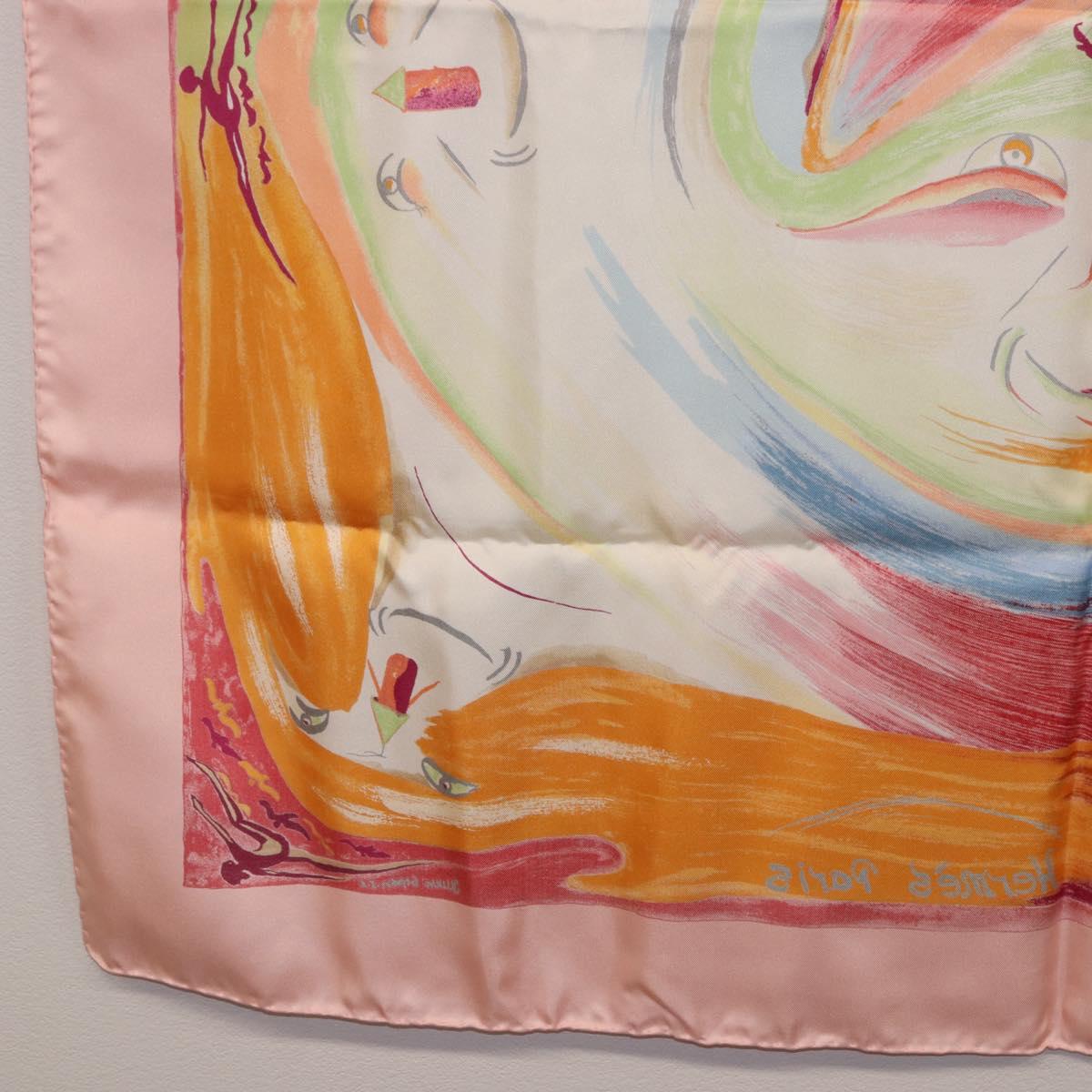 HERMES Carre 90 Scarf Silk ""Smiles in Third millenary"" Pink Auth 200117M