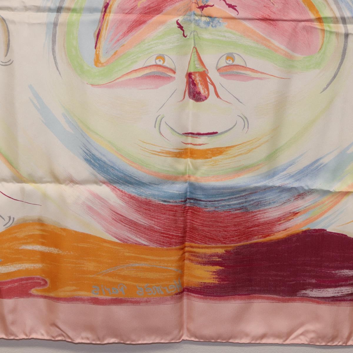 HERMES Carre 90 Scarf Silk ""Smiles in Third millenary"" Pink Auth 200117M