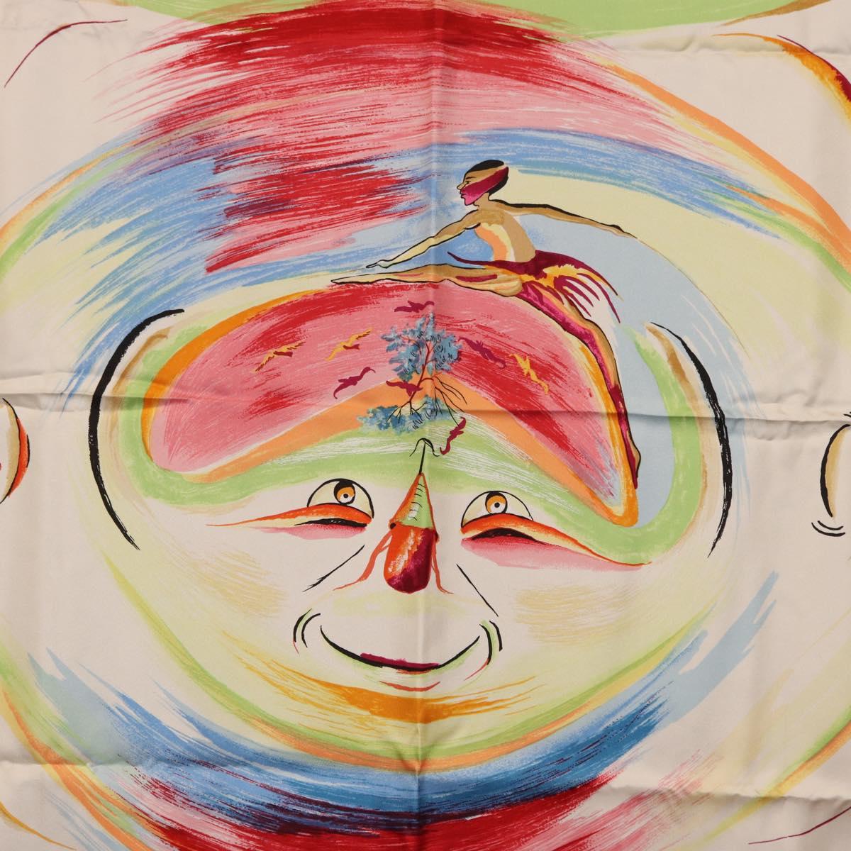 HERMES Carre 90 Scarf Silk ""Smiles in Third millenary"" Pink Auth 200117M