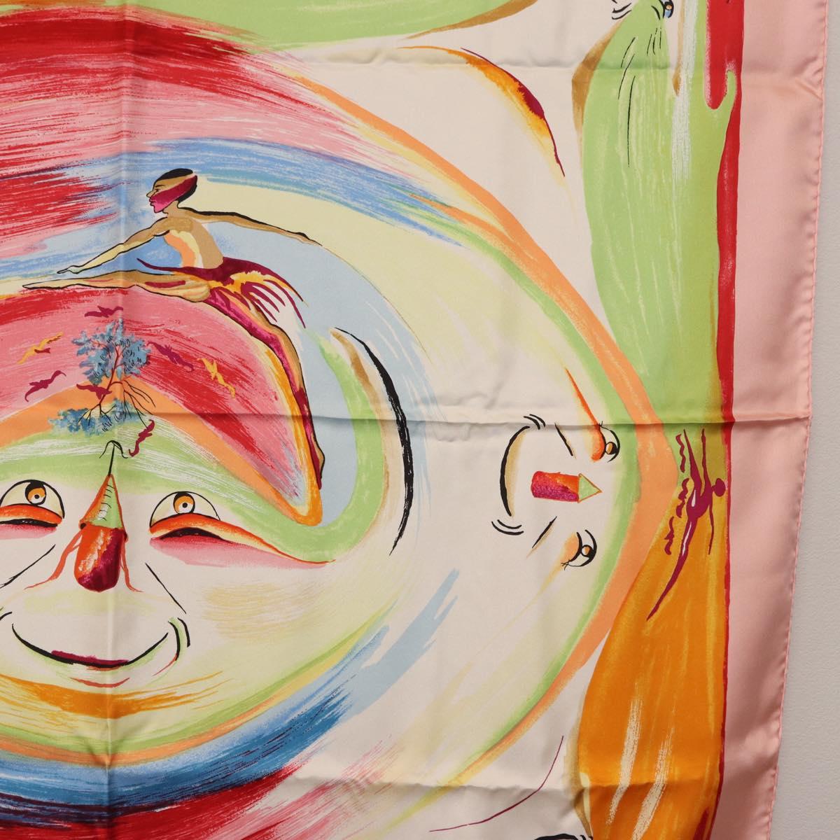 HERMES Carre 90 Scarf Silk ""Smiles in Third millenary"" Pink Auth 200117M