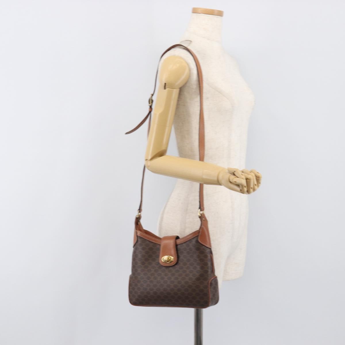 CELINE Macadam Shoulder Bag PVC Leather Brown Gold Tone Auth 200132