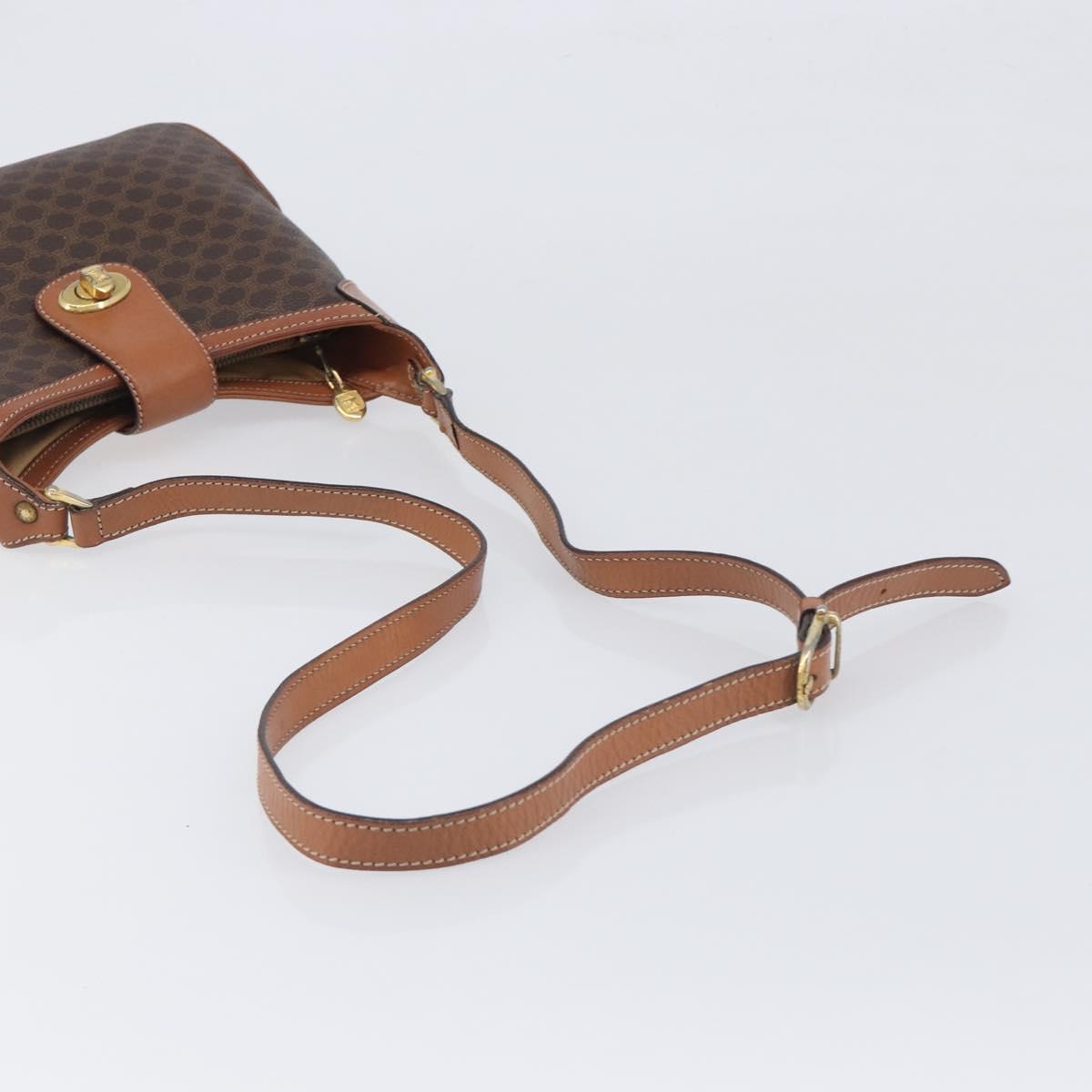 CELINE Macadam Shoulder Bag PVC Leather Brown Gold Tone Auth 200132