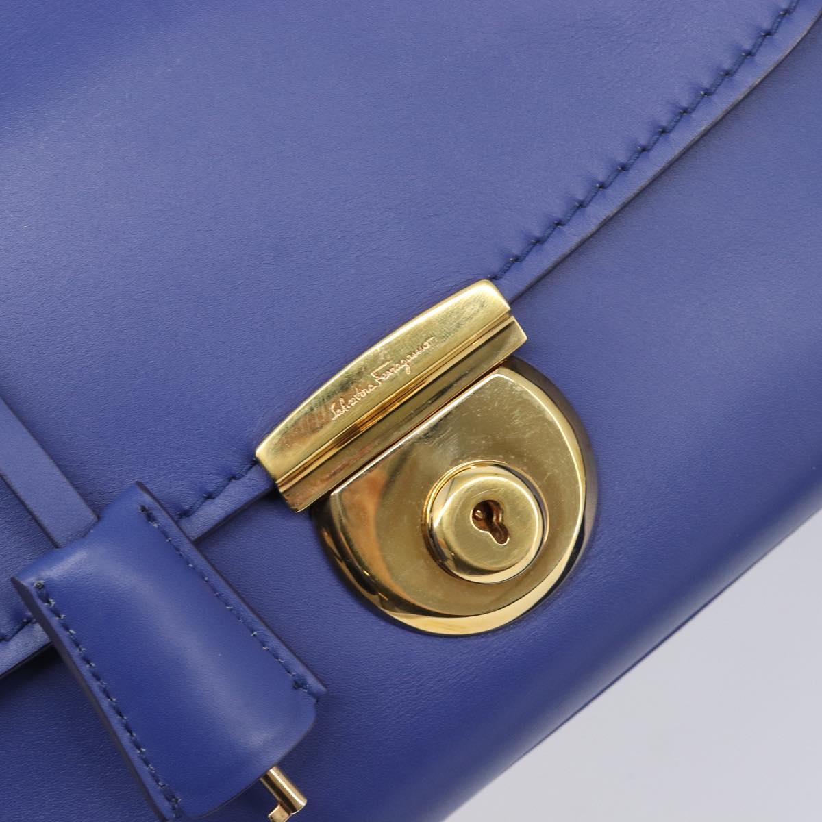 Salvatore Ferragamo Hand Bag Leather 2way Blue Gold Tone Auth 200138A