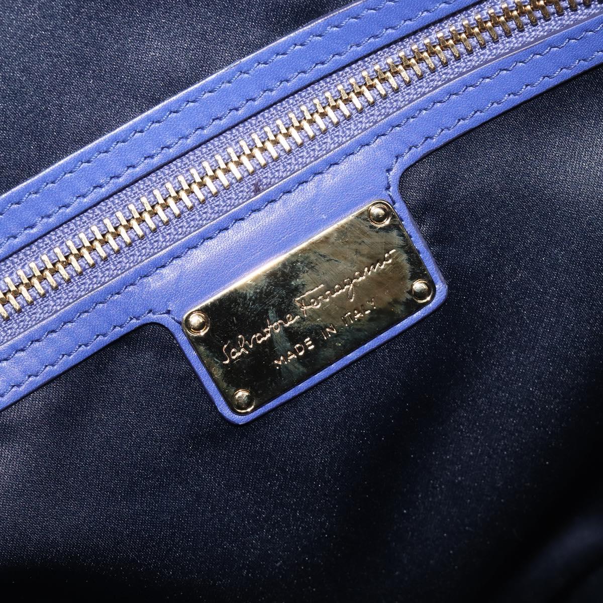 Salvatore Ferragamo Hand Bag Leather 2way Blue Gold Tone Auth 200138A
