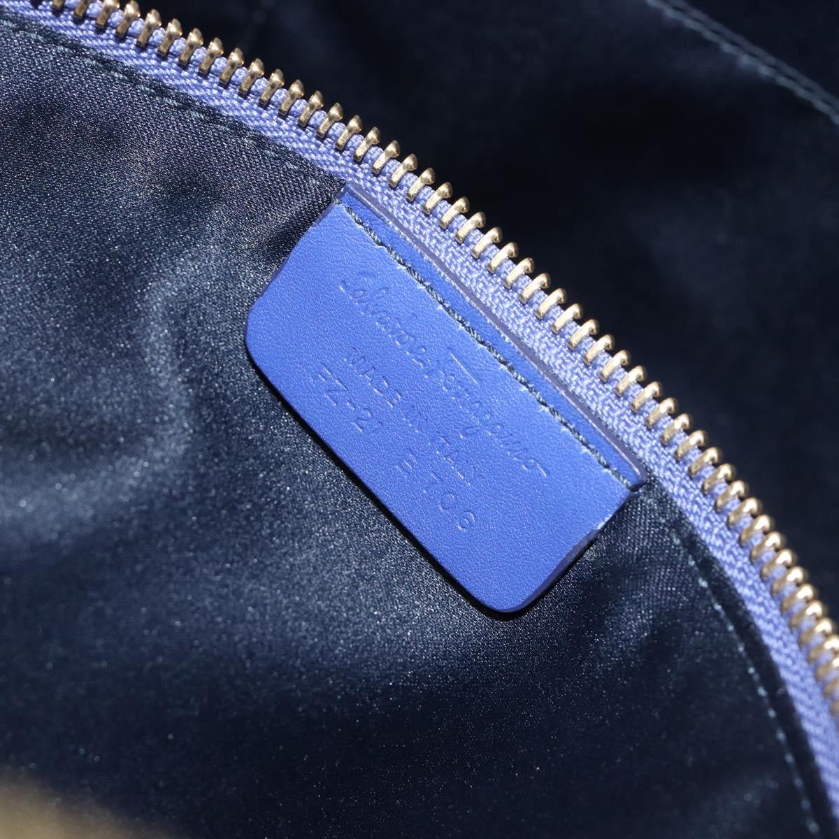 Salvatore Ferragamo Hand Bag Leather 2way Blue Gold Tone Auth 200138A
