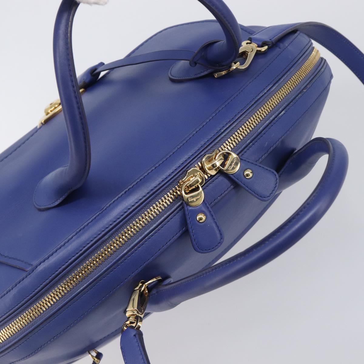 Salvatore Ferragamo Hand Bag Leather 2way Blue Gold Tone Auth 200138A