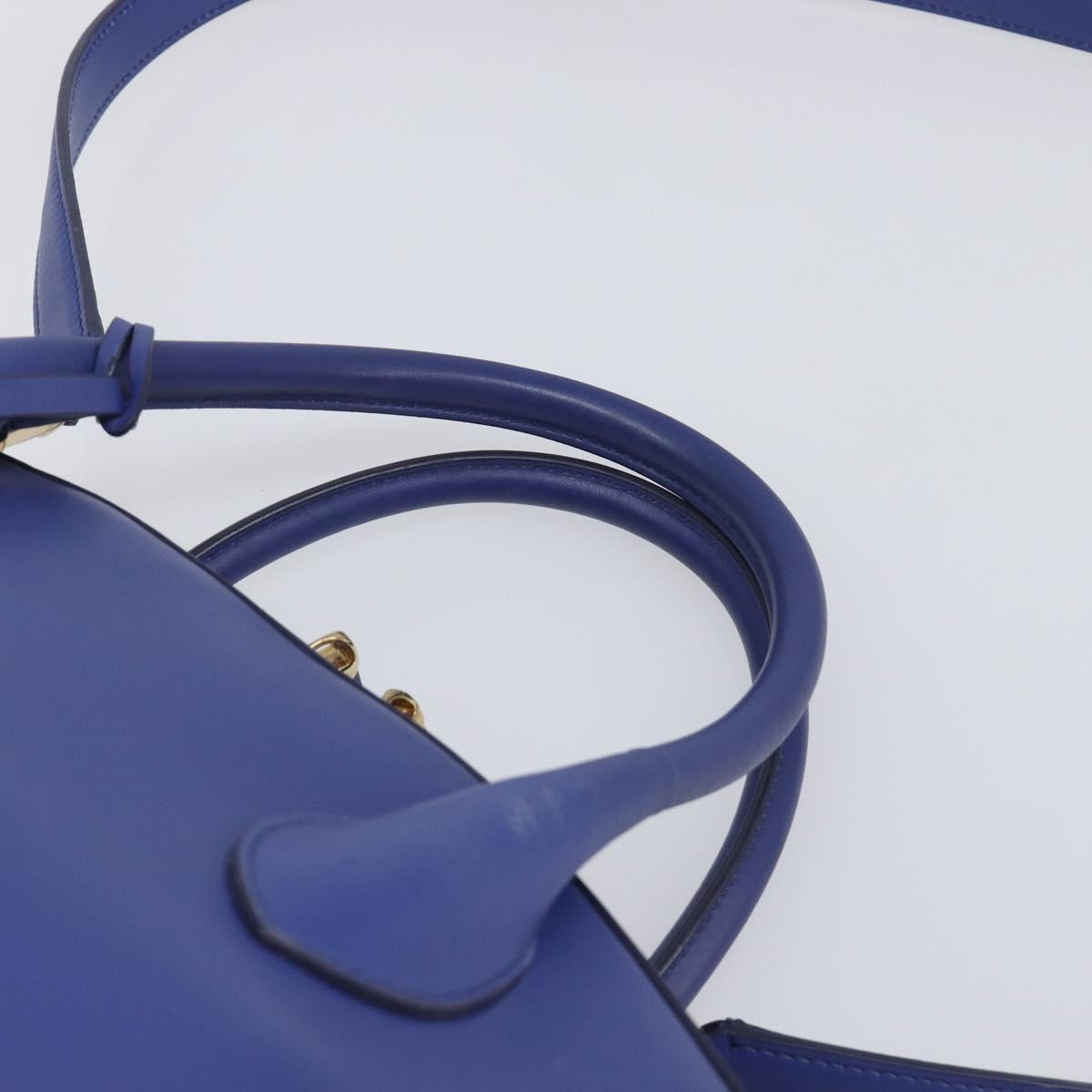 Salvatore Ferragamo Hand Bag Leather 2way Blue Gold Tone Auth 200138A