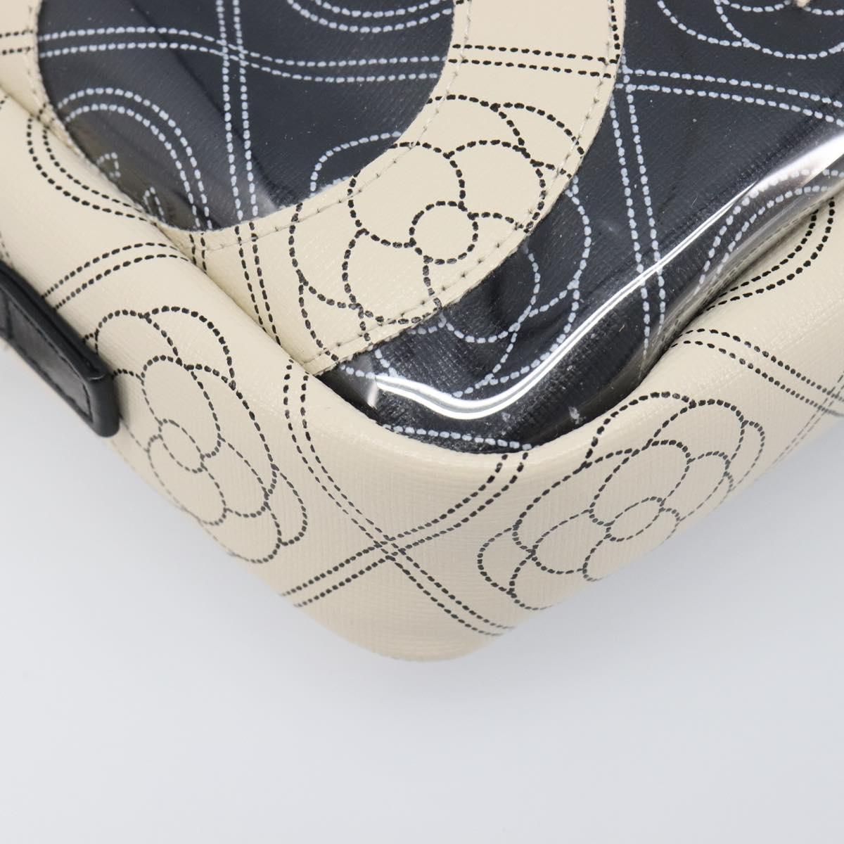 CHANEL COCO Mark Camelia Shoulder Bag PVC Leather Black White CC Auth 200139SAM