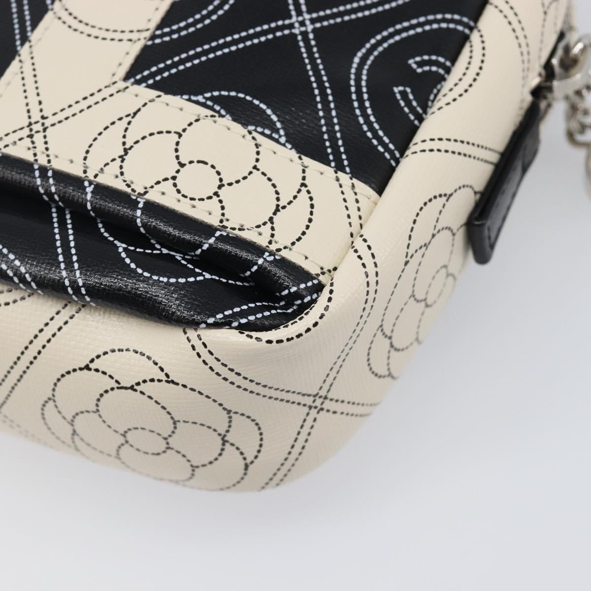 CHANEL COCO Mark Camelia Shoulder Bag PVC Leather Black White CC Auth 200139SAM