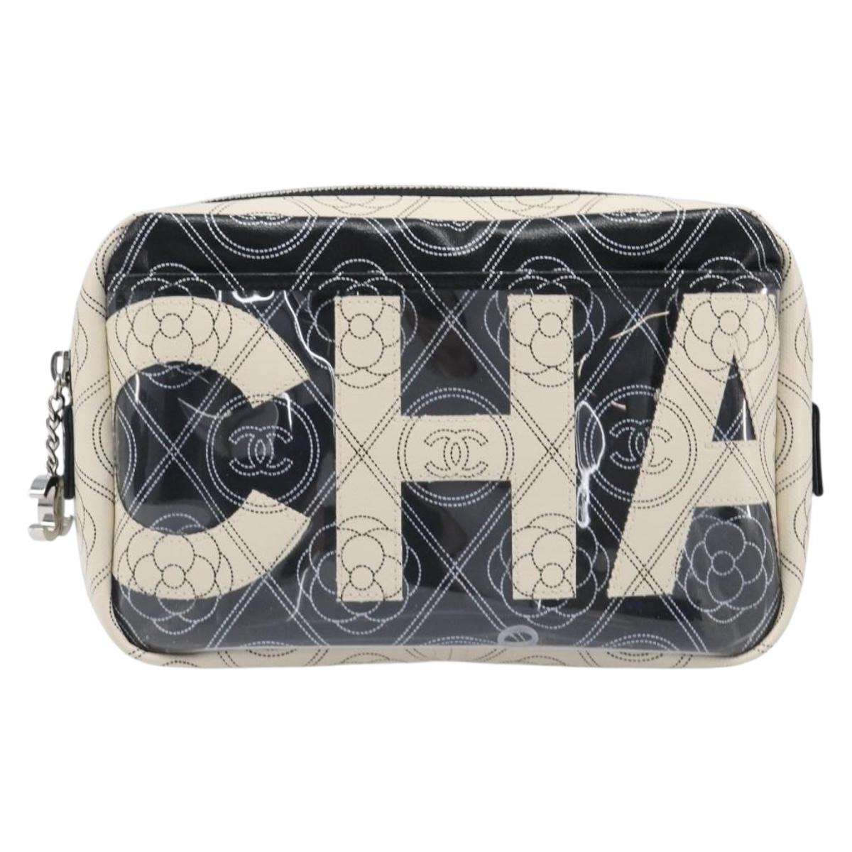 CHANEL COCO Mark Camelia Shoulder Bag PVC Leather Black White CC Auth 200139SAM