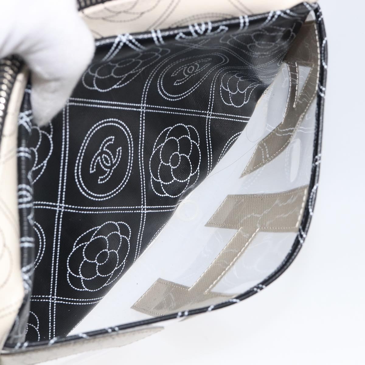 CHANEL COCO Mark Camelia Shoulder Bag PVC Leather Black White CC Auth 200139SAM