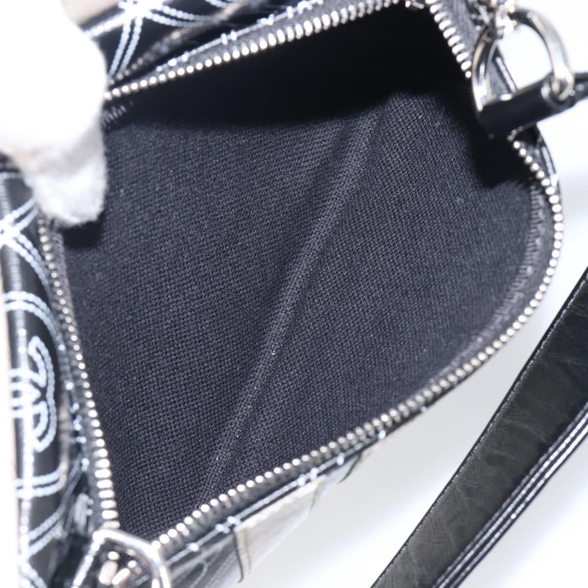 CHANEL COCO Mark Camelia Shoulder Bag PVC Leather Black White CC Auth 200139SAM