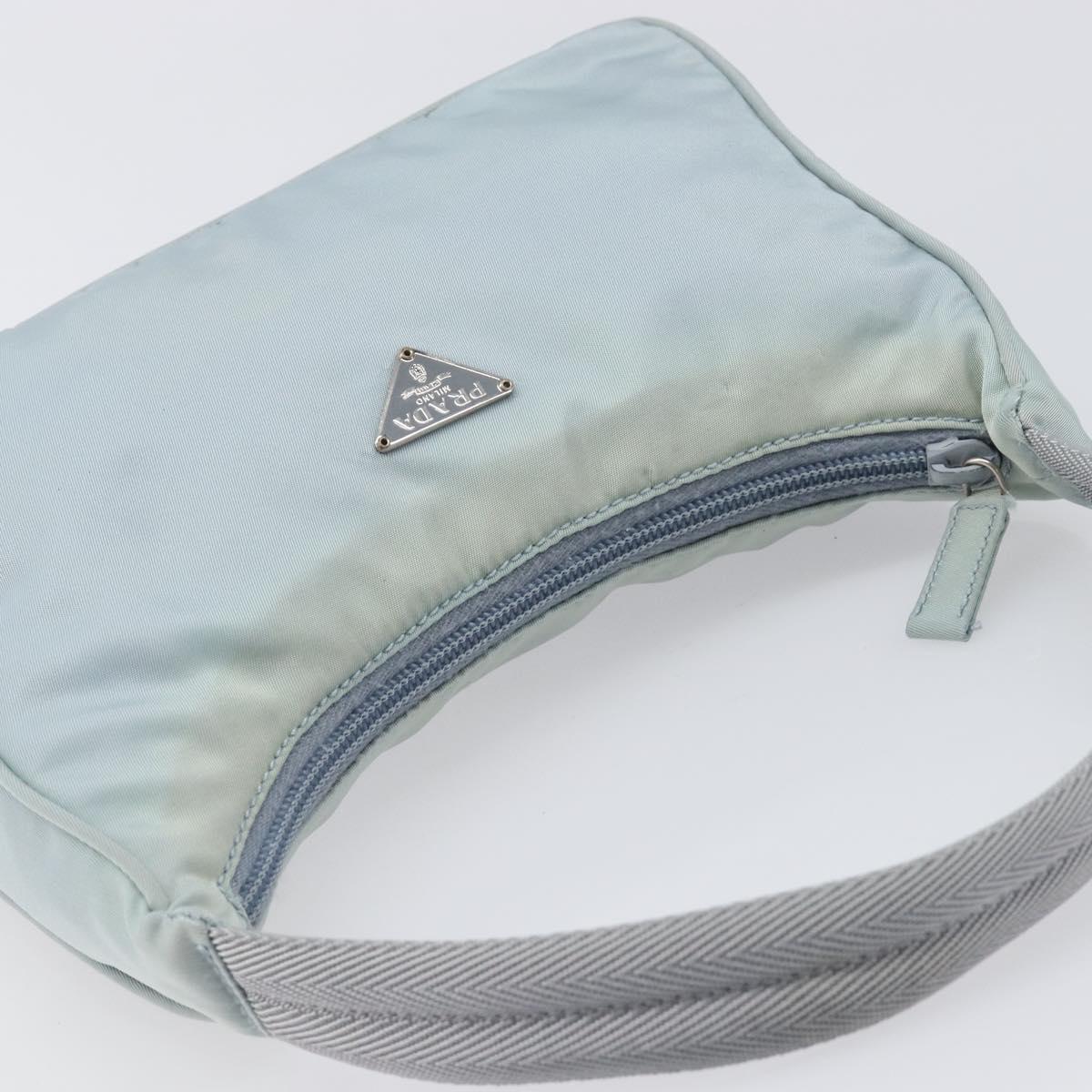 PRADA Accessory Pouch Nylon Light Blue Silver Auth 200143