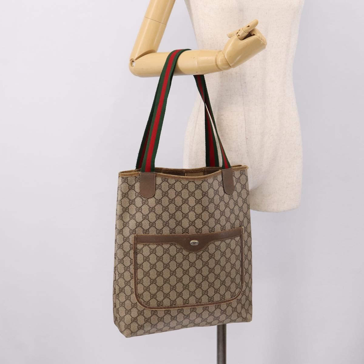 GUCCI GG Supreme Web Sherry Line Tote Bag PVC Beige Gold 39 02 003 Auth 200146