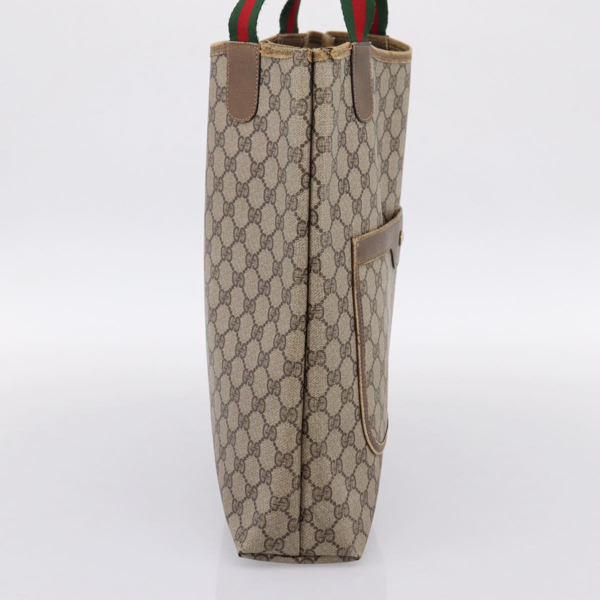 GUCCI GG Supreme Web Sherry Line Tote Bag PVC Beige Gold 39 02 003 Auth 200146
