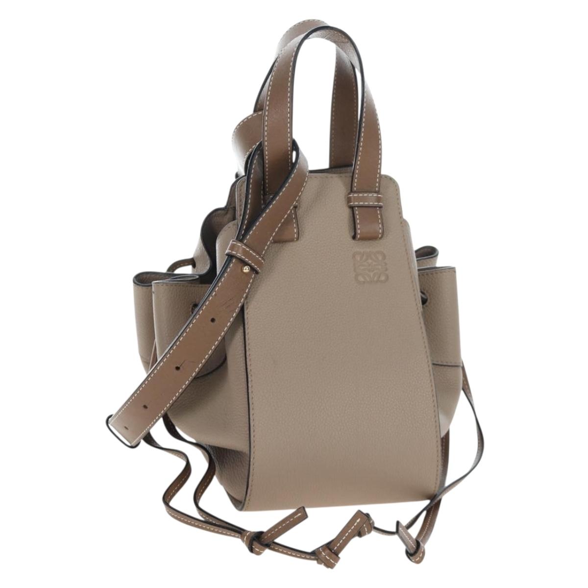 LOEWE Hammock Small Hand Bag Leather 2way Beige Gold Tone Auth 200149V