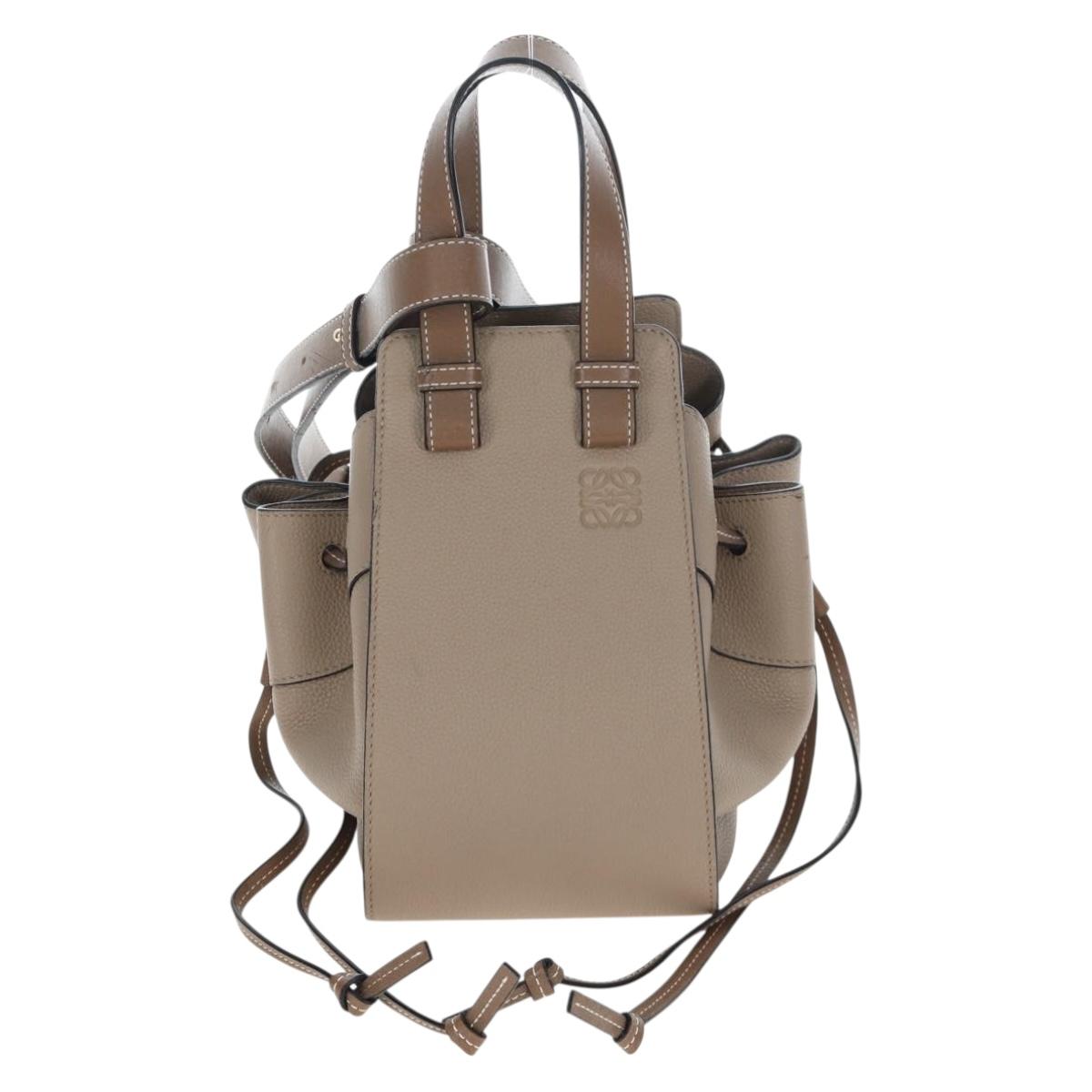 LOEWE Hammock Small Hand Bag Leather 2way Beige Gold Tone Auth 200149V