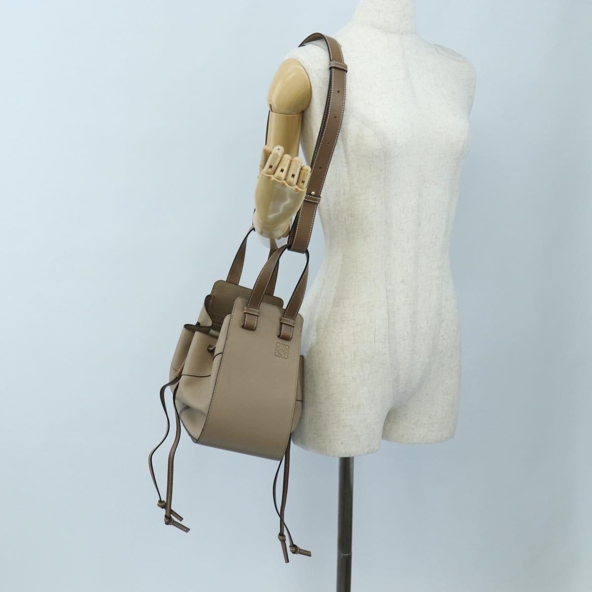 LOEWE Hammock Small Hand Bag Leather 2way Beige Gold Tone Auth 200149V