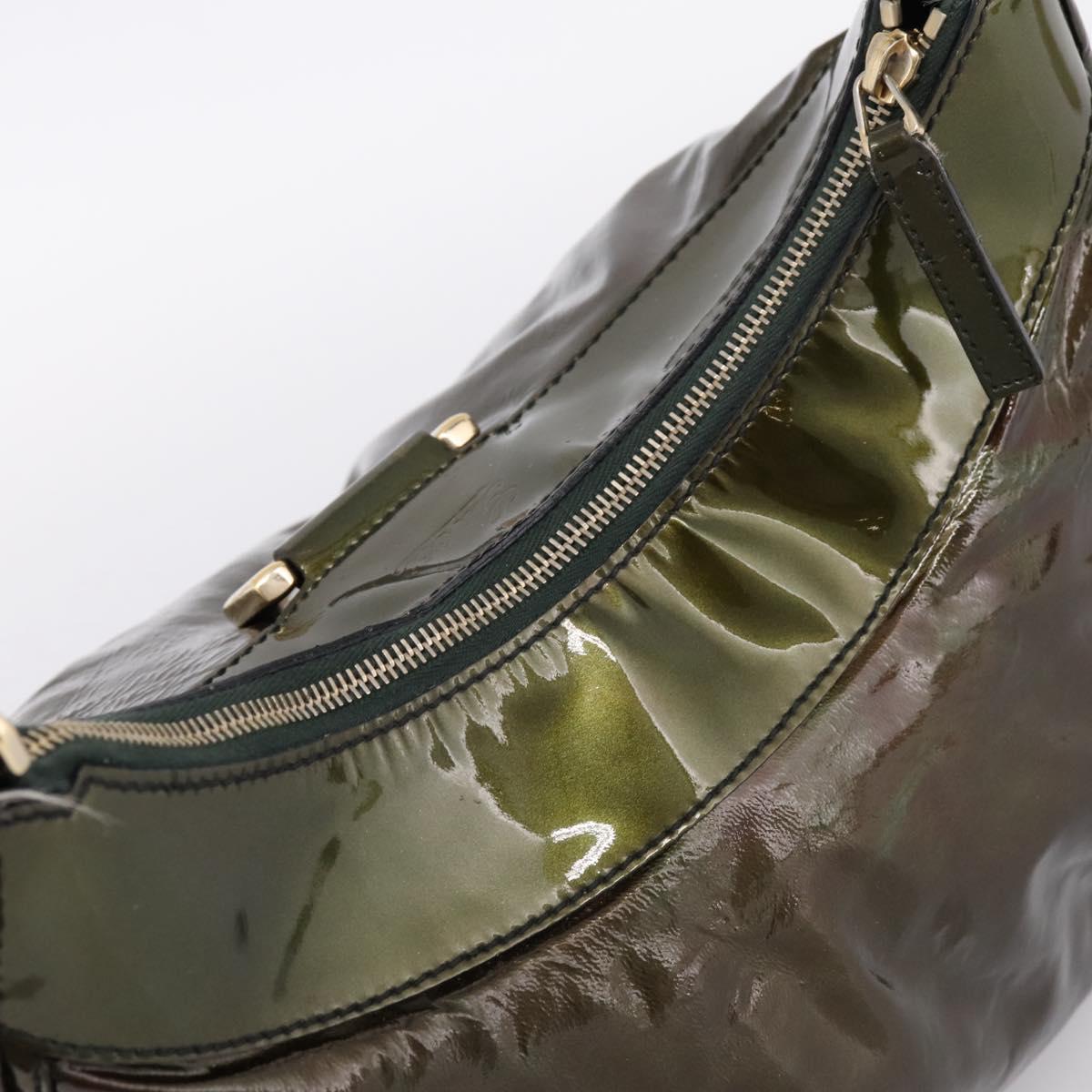 GUCCI Shoulder Bag Patent Green Gold Tone 189833 Auth 200154