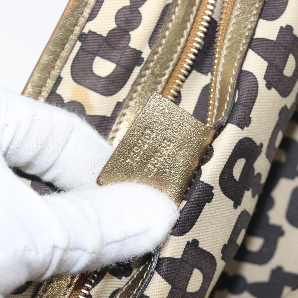 GUCCI GG Canvas Hand Bag Beige Gold Tone 139261 Auth 200155