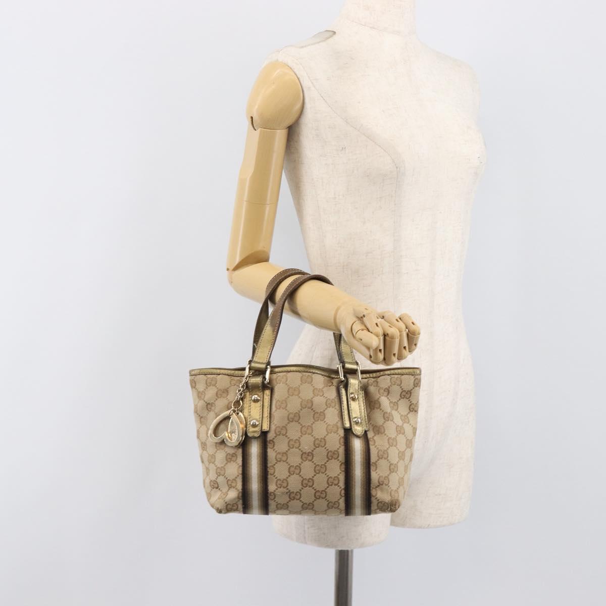 GUCCI GG Canvas Hand Bag Beige Gold Tone 139261 Auth 200155