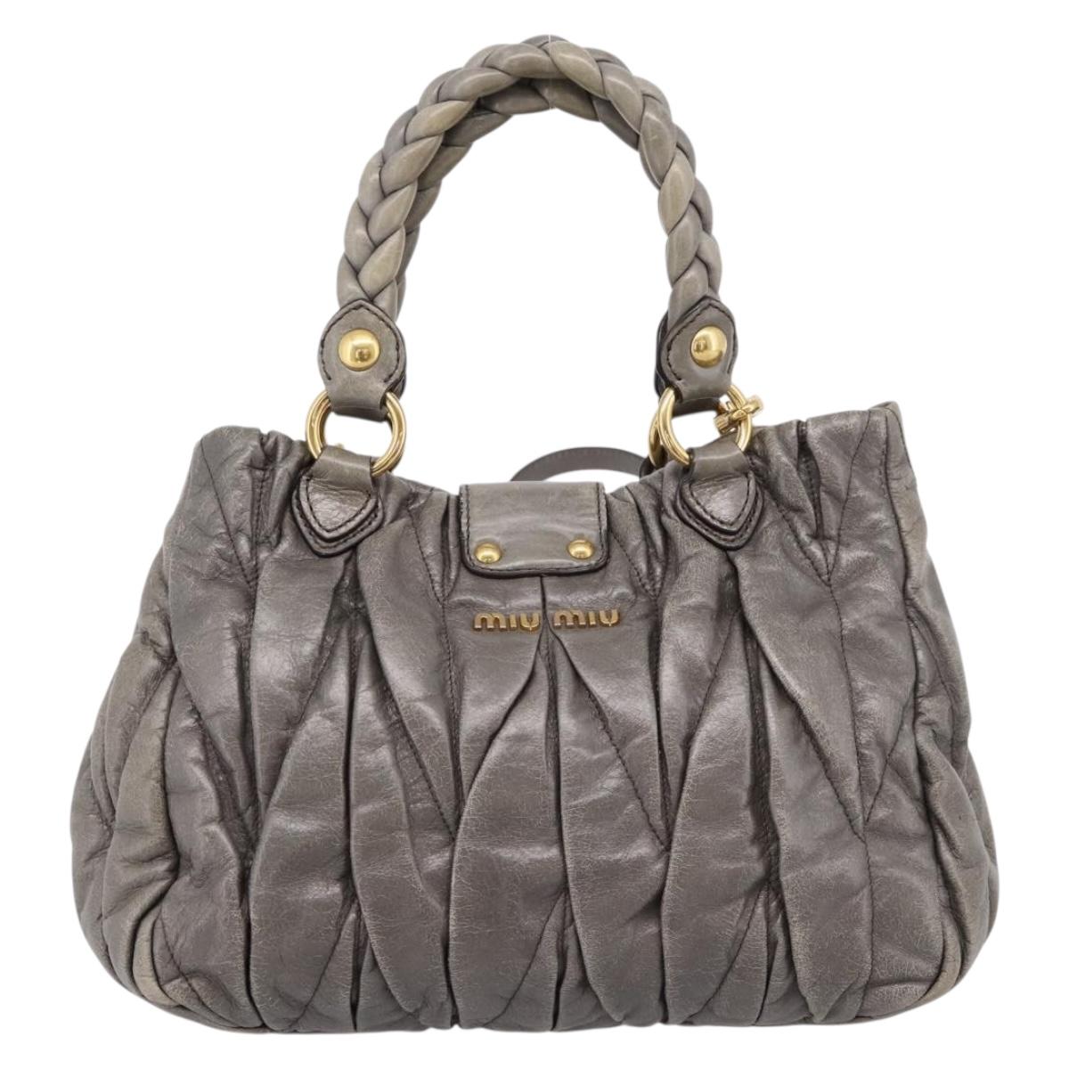 Miu Miu Matelasse Hand Bag Leather 2way Gray Gold Auth 200159V