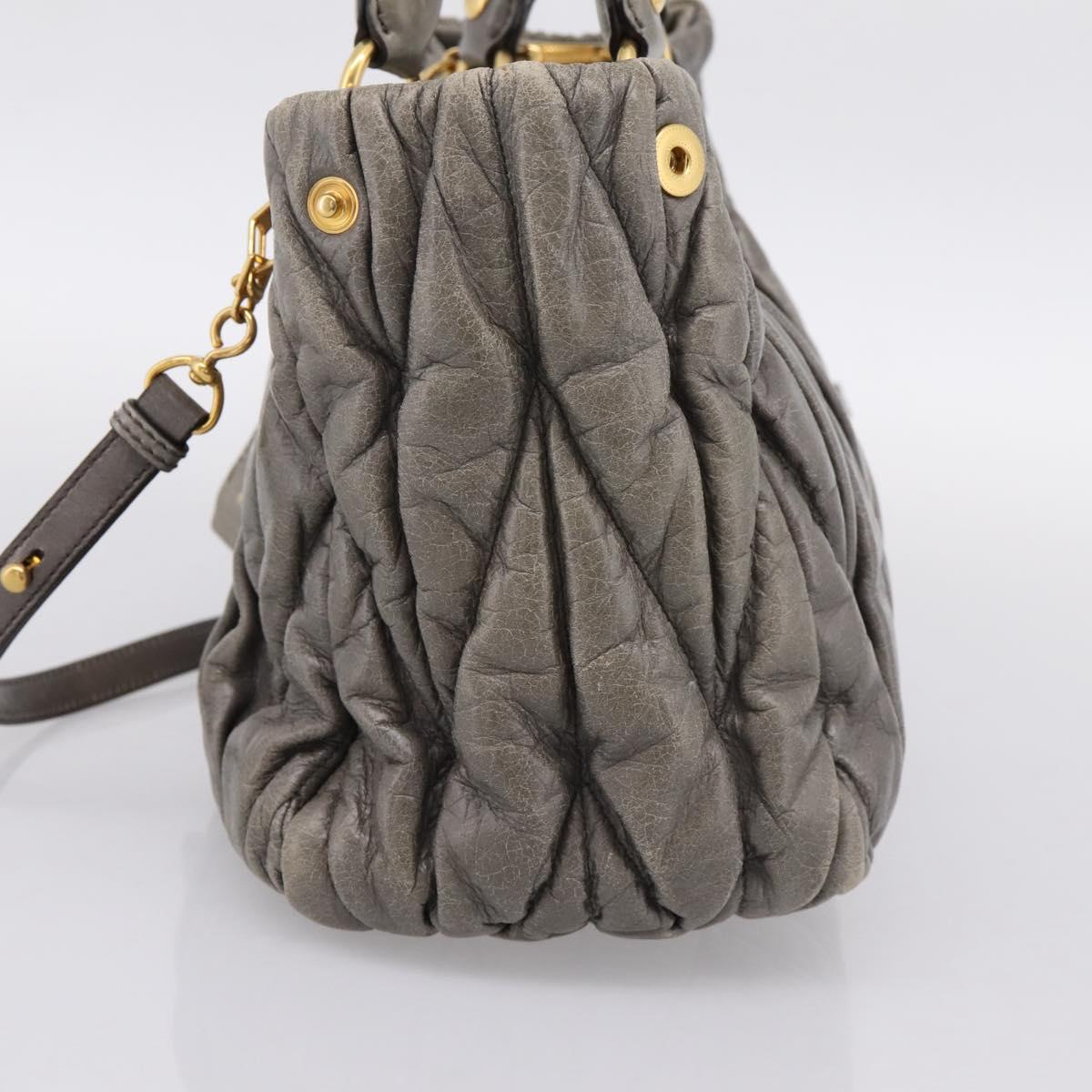 Miu Miu Matelasse Hand Bag Leather 2way Gray Gold Auth 200159V