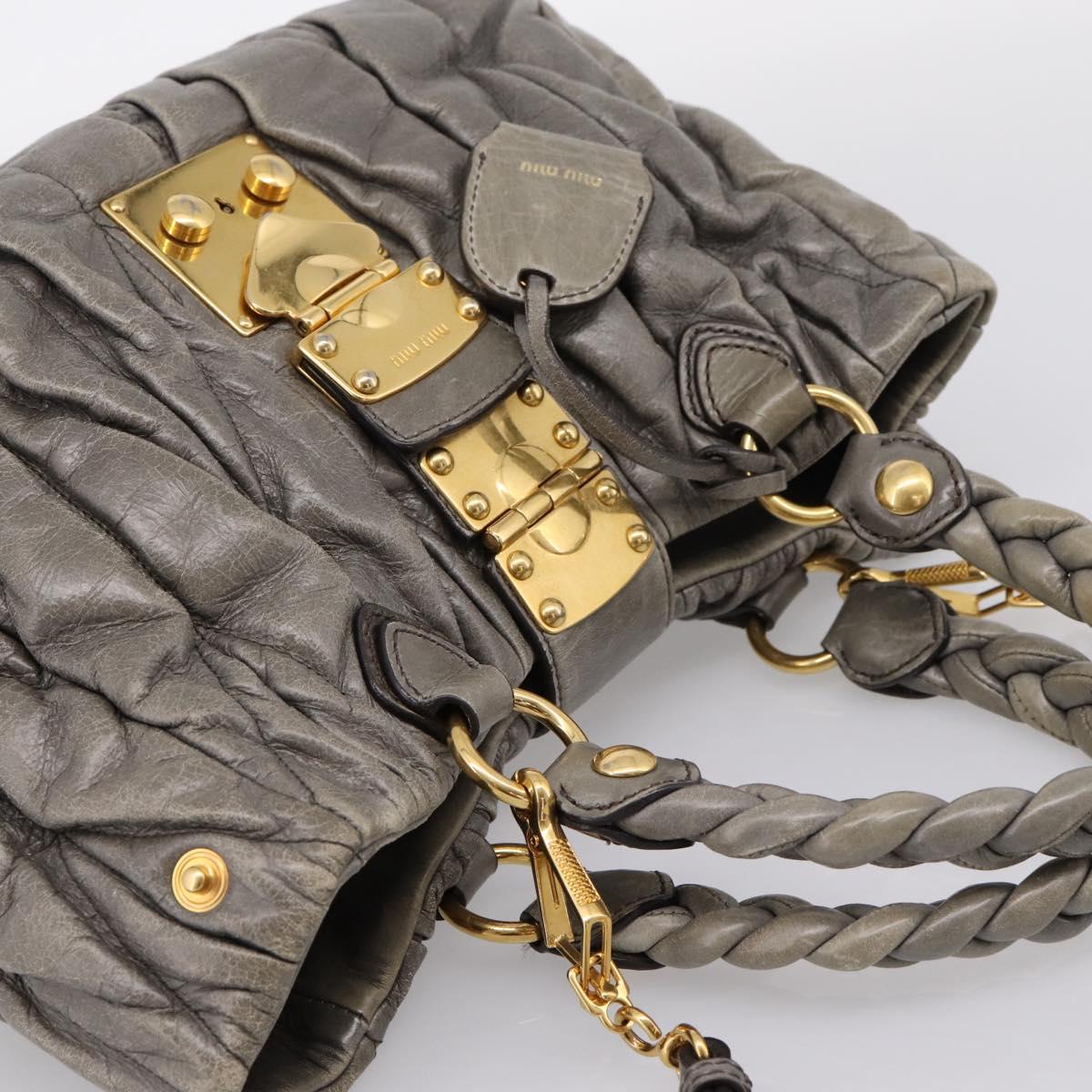 Miu Miu Matelasse Hand Bag Leather 2way Gray Gold Auth 200159V
