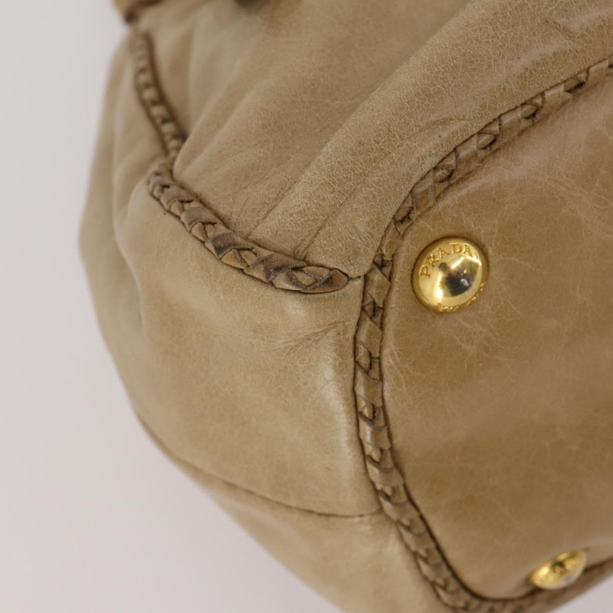 PRADA Hand Bag Leather 2way Beige Gold Tone Auth 200160
