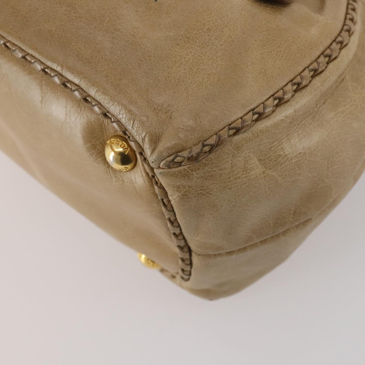 PRADA Hand Bag Leather 2way Beige Gold Tone Auth 200160