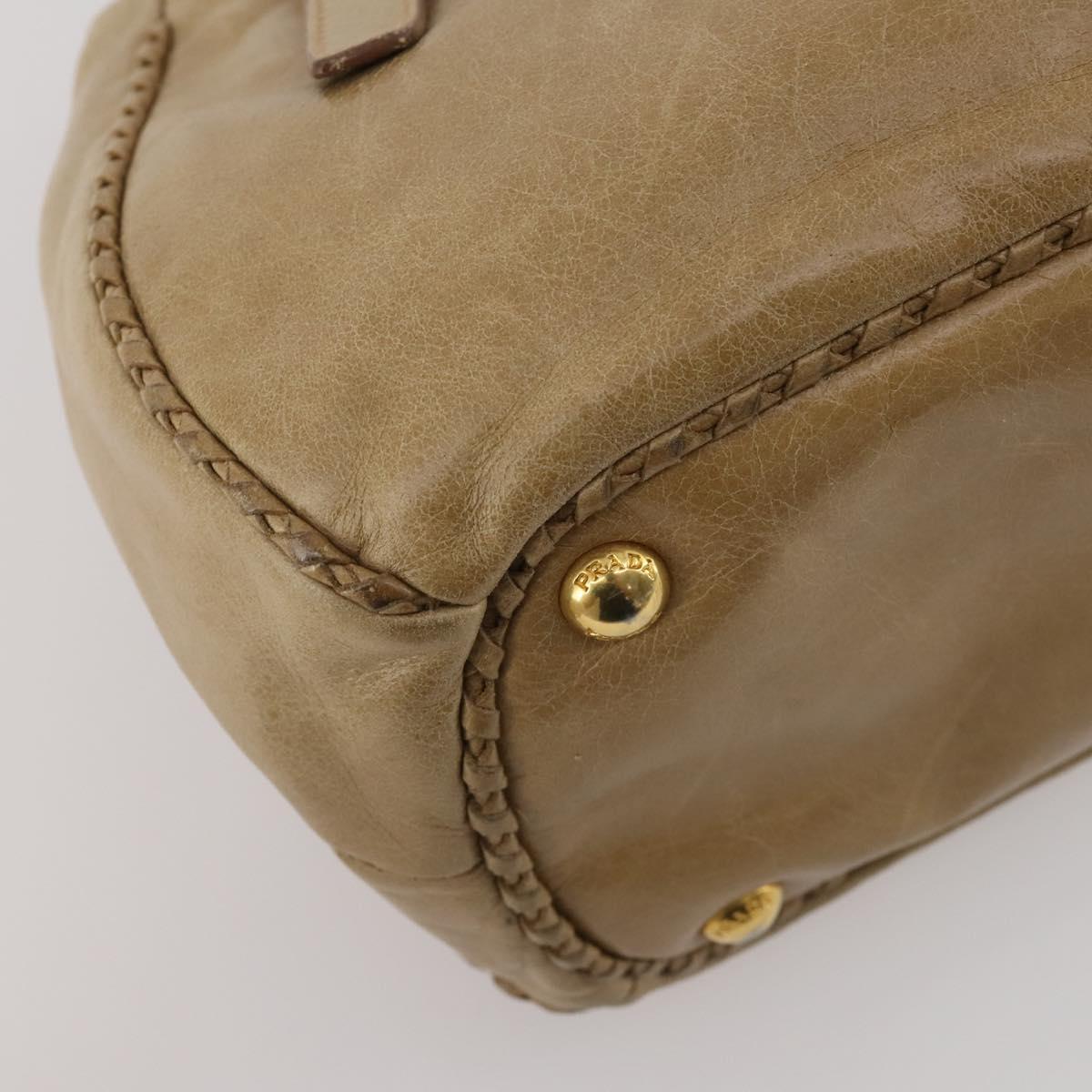 PRADA Hand Bag Leather 2way Beige Gold Tone Auth 200160