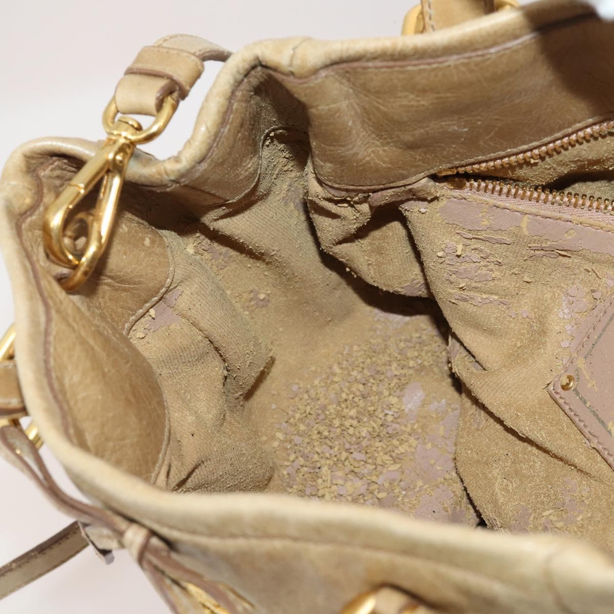 PRADA Hand Bag Leather 2way Beige Gold Tone Auth 200160